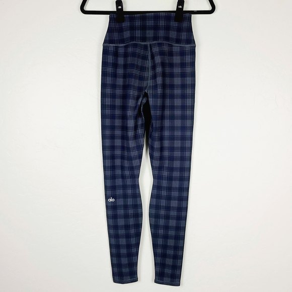 NEW Alo Yoga Occasion Leggings S Black Gray Plaid Reflective Stripe High-Waist - Picture 5 of 9